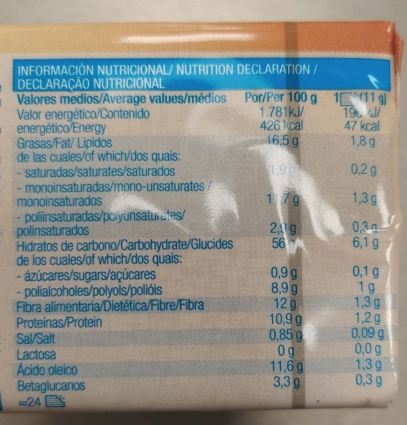 Foto da tabela nutricional
