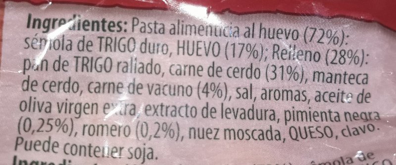 Foto da lista de ingredientes