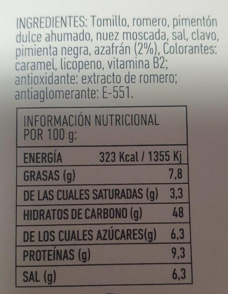 Foto da tabela nutricional