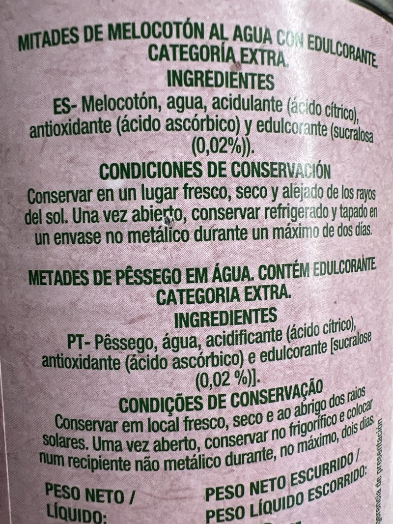 Foto da lista de ingredientes