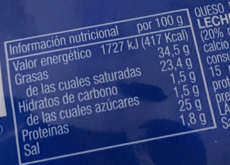 Foto da tabela nutricional