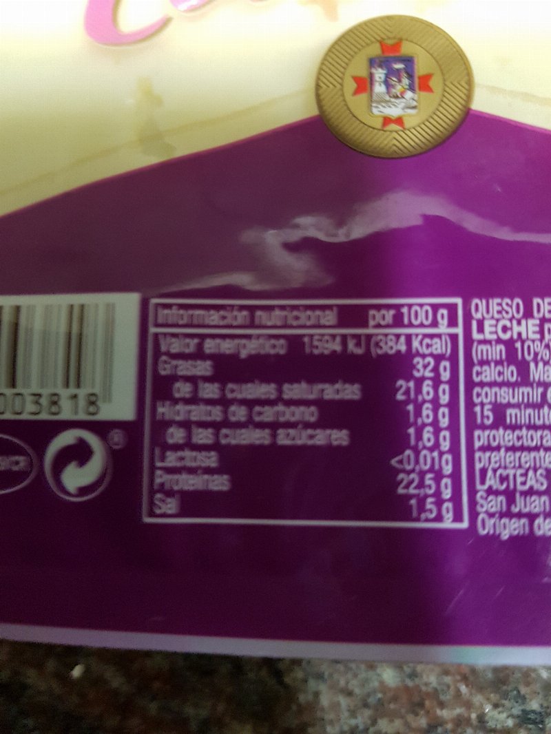 Foto da tabela nutricional