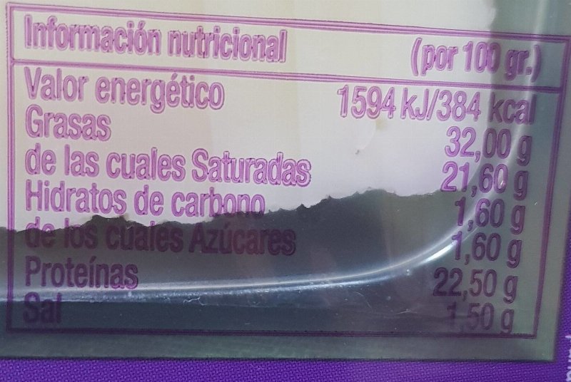 Foto da tabela nutricional