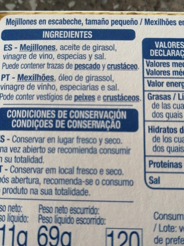 Foto da lista de ingredientes