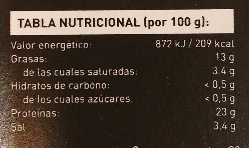Foto da tabela nutricional
