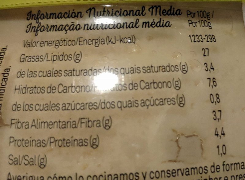 Foto da tabela nutricional
