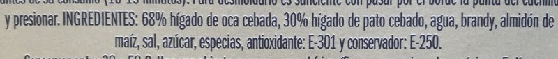 Foto da lista de ingredientes