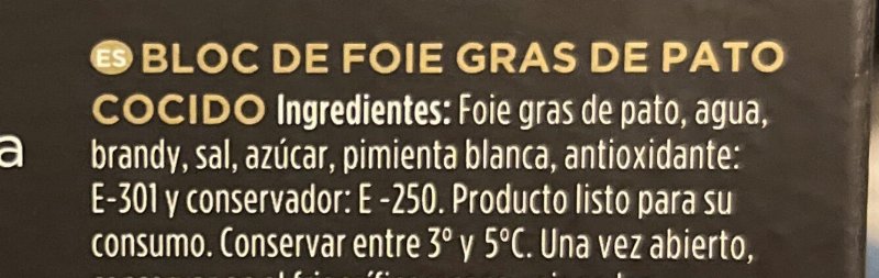 Foto da lista de ingredientes