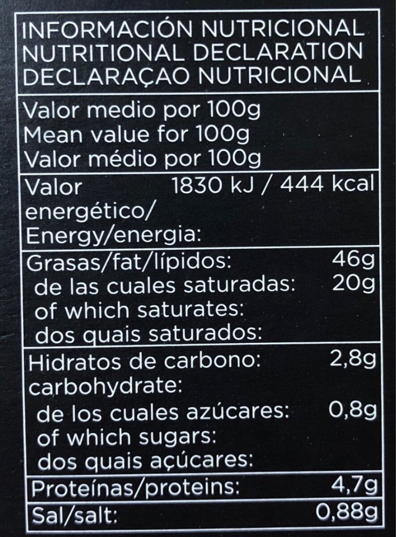 Foto da tabela nutricional