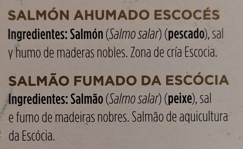 Foto da lista de ingredientes