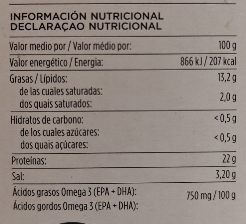 Foto da tabela nutricional