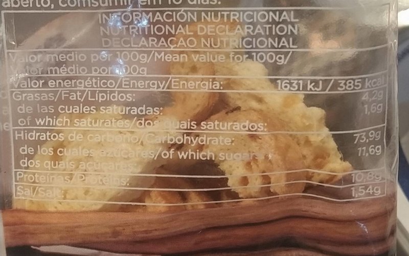 Foto da tabela nutricional