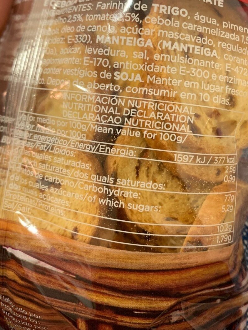 Foto da tabela nutricional