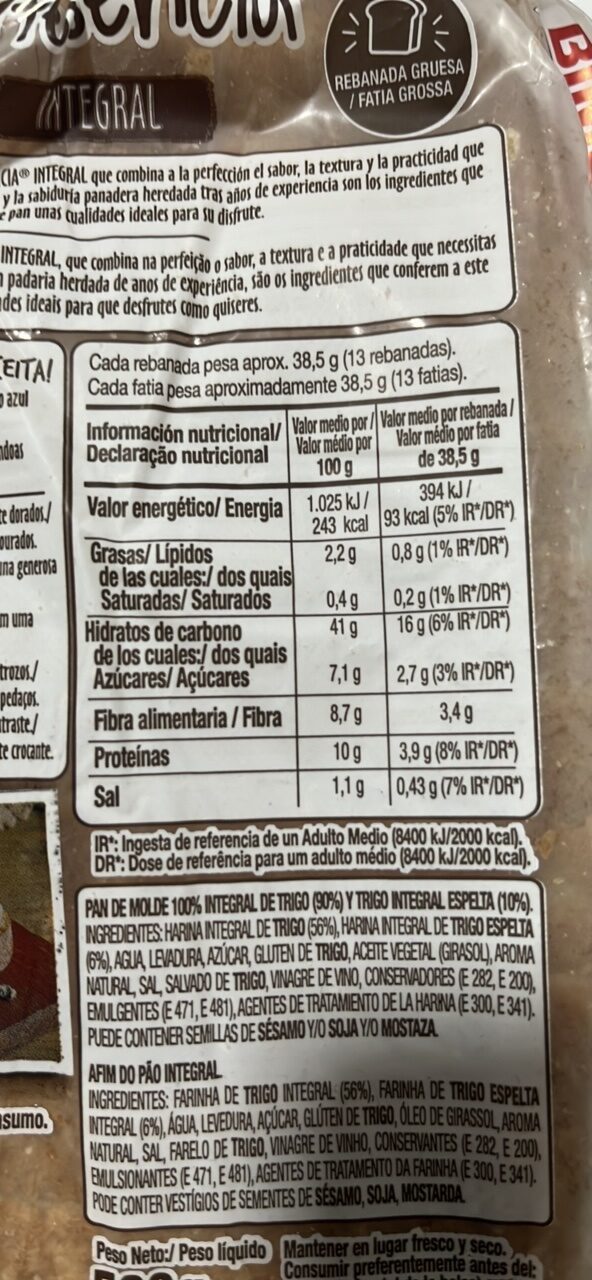 Foto da tabela nutricional