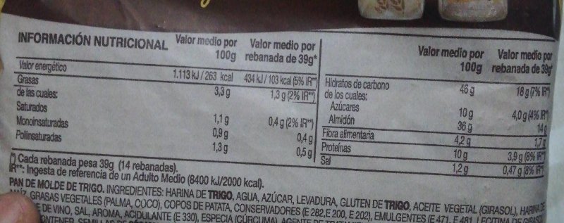 Foto da tabela nutricional