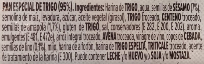 Foto da lista de ingredientes