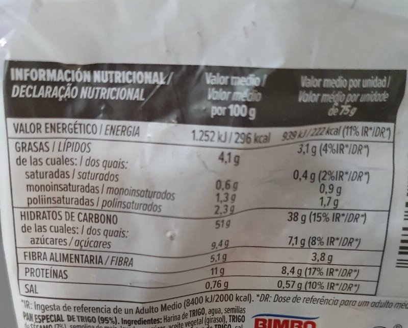 Foto da tabela nutricional
