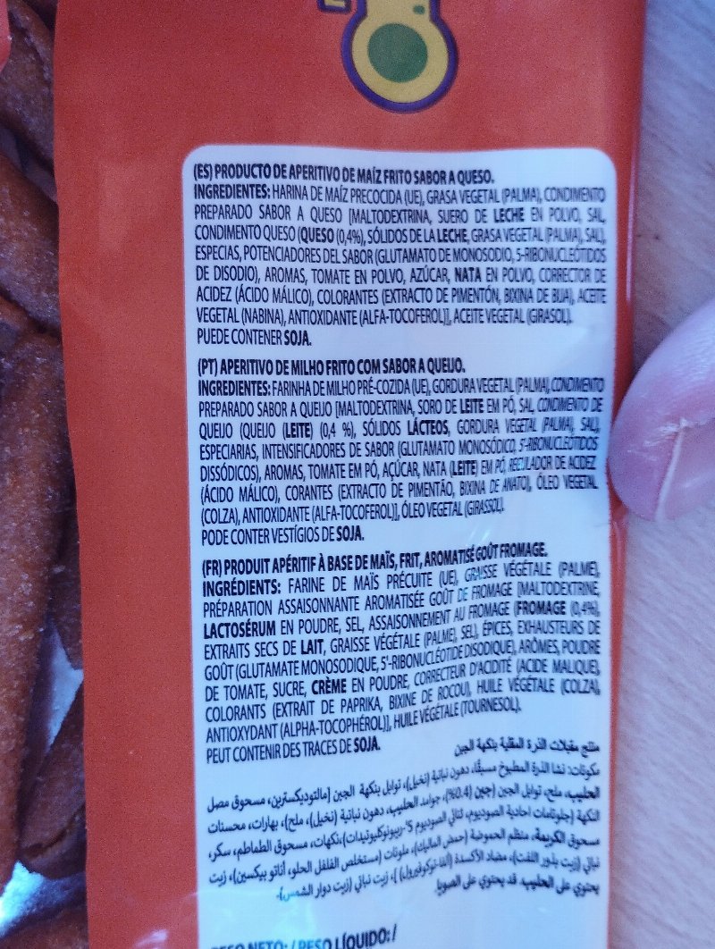 Foto da lista de ingredientes
