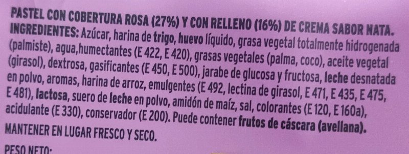 Foto da lista de ingredientes