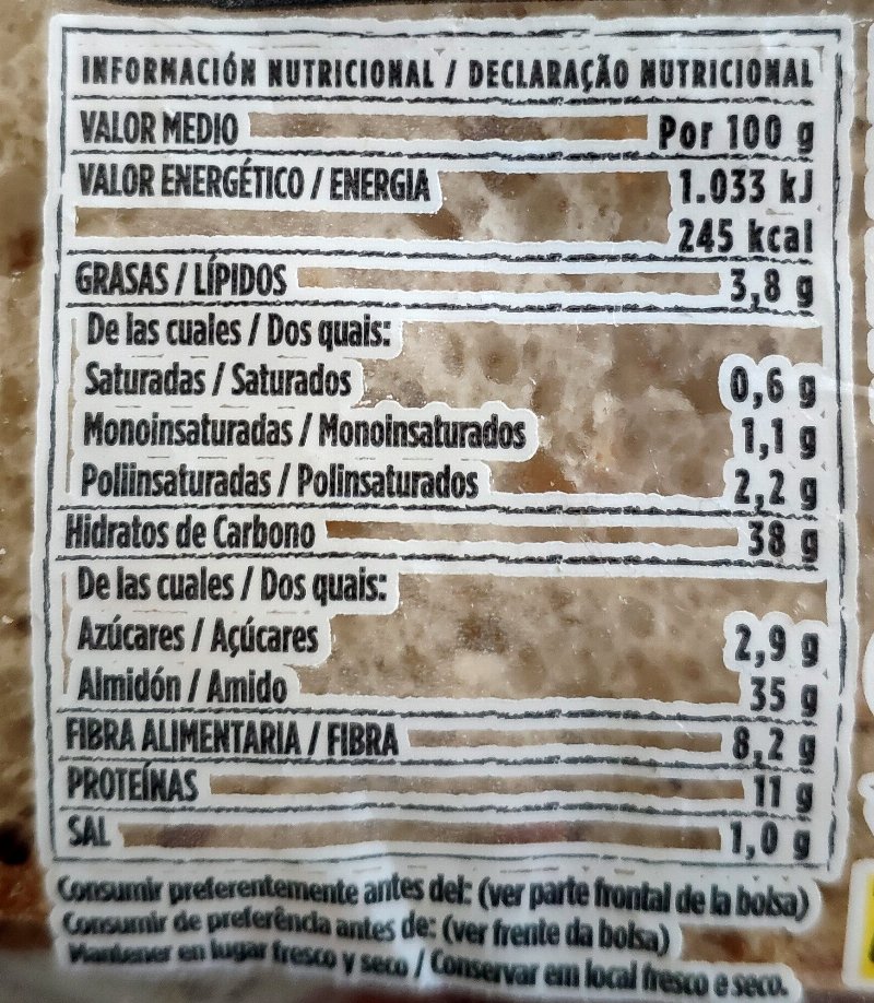 Foto da tabela nutricional