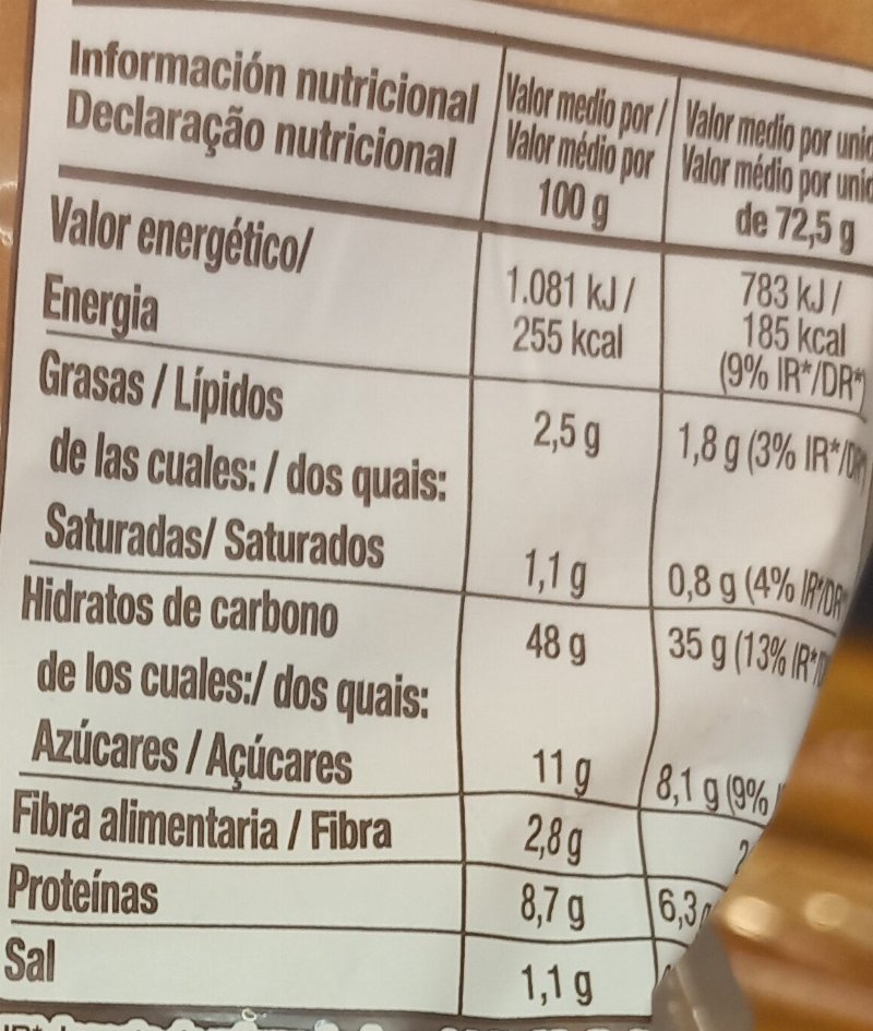 Foto da tabela nutricional