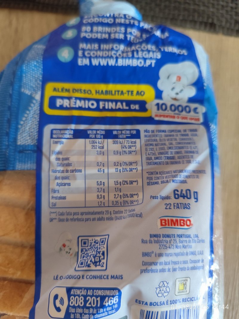 Foto da lista de ingredientes