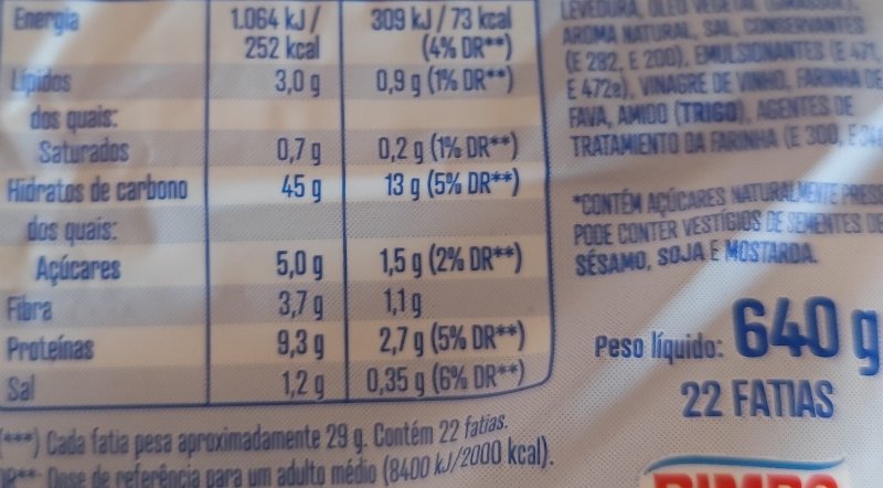 Foto da tabela nutricional