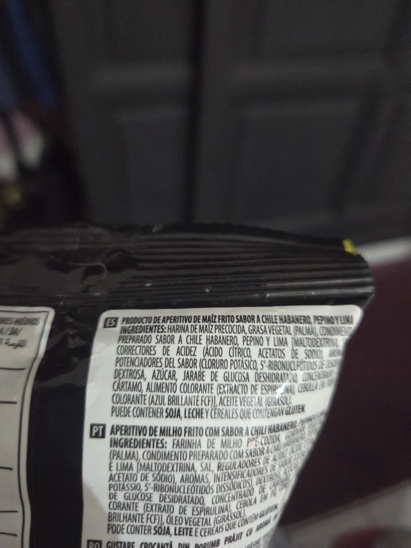 Foto da lista de ingredientes