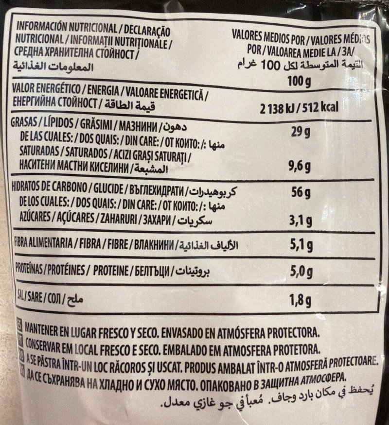 Foto da tabela nutricional
