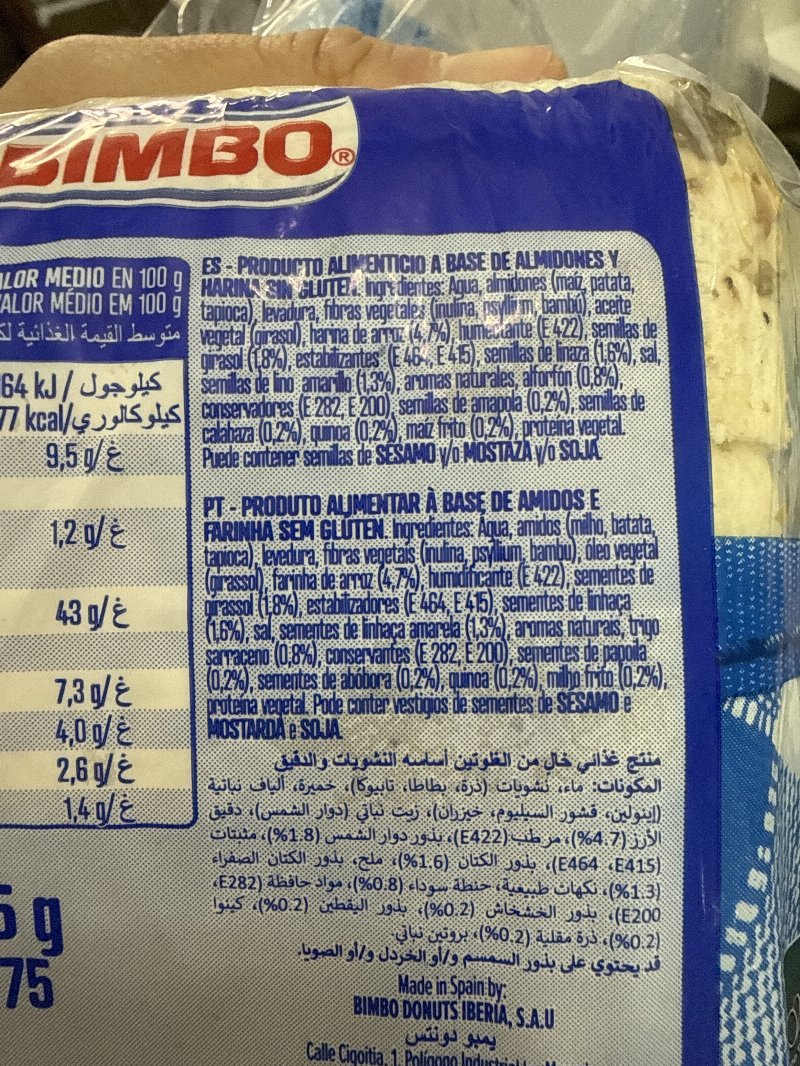 Foto da lista de ingredientes