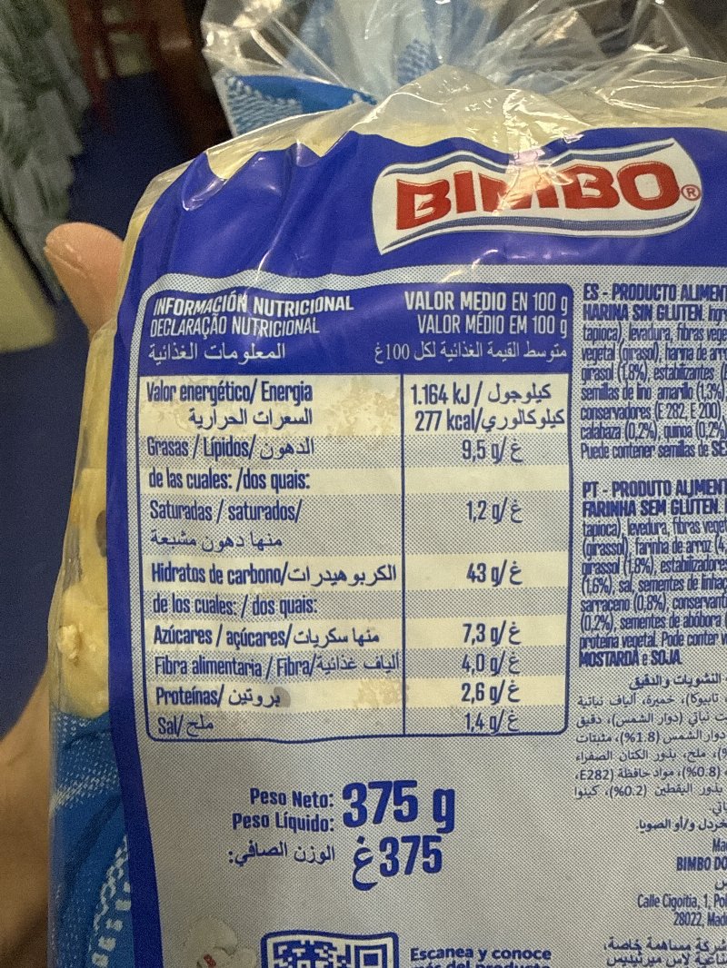 Foto da tabela nutricional