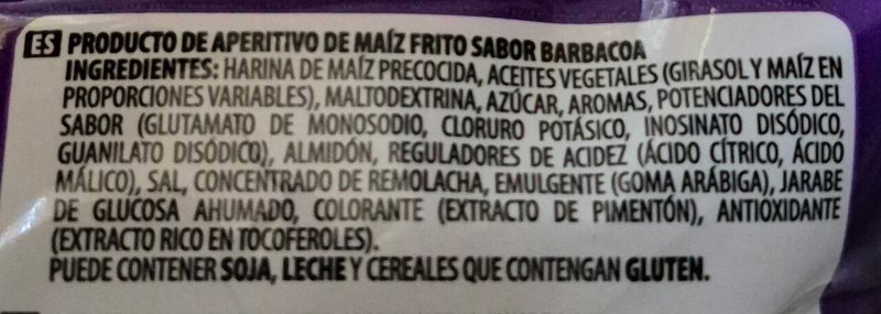 Foto da lista de ingredientes