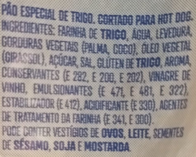 Foto da lista de ingredientes