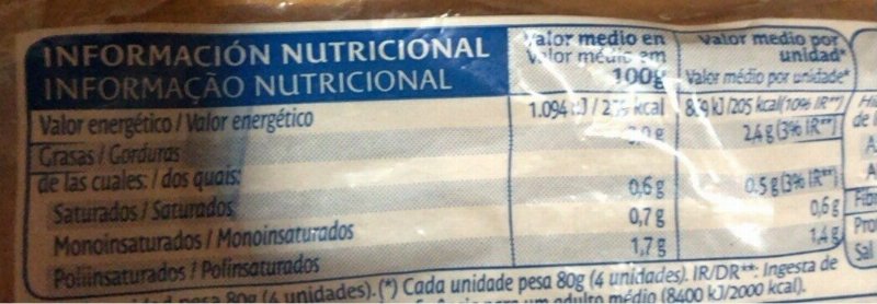 Foto da tabela nutricional