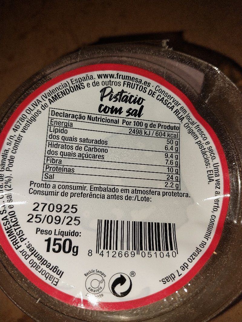 Foto da lista de ingredientes