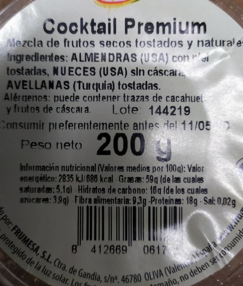 Foto da tabela nutricional