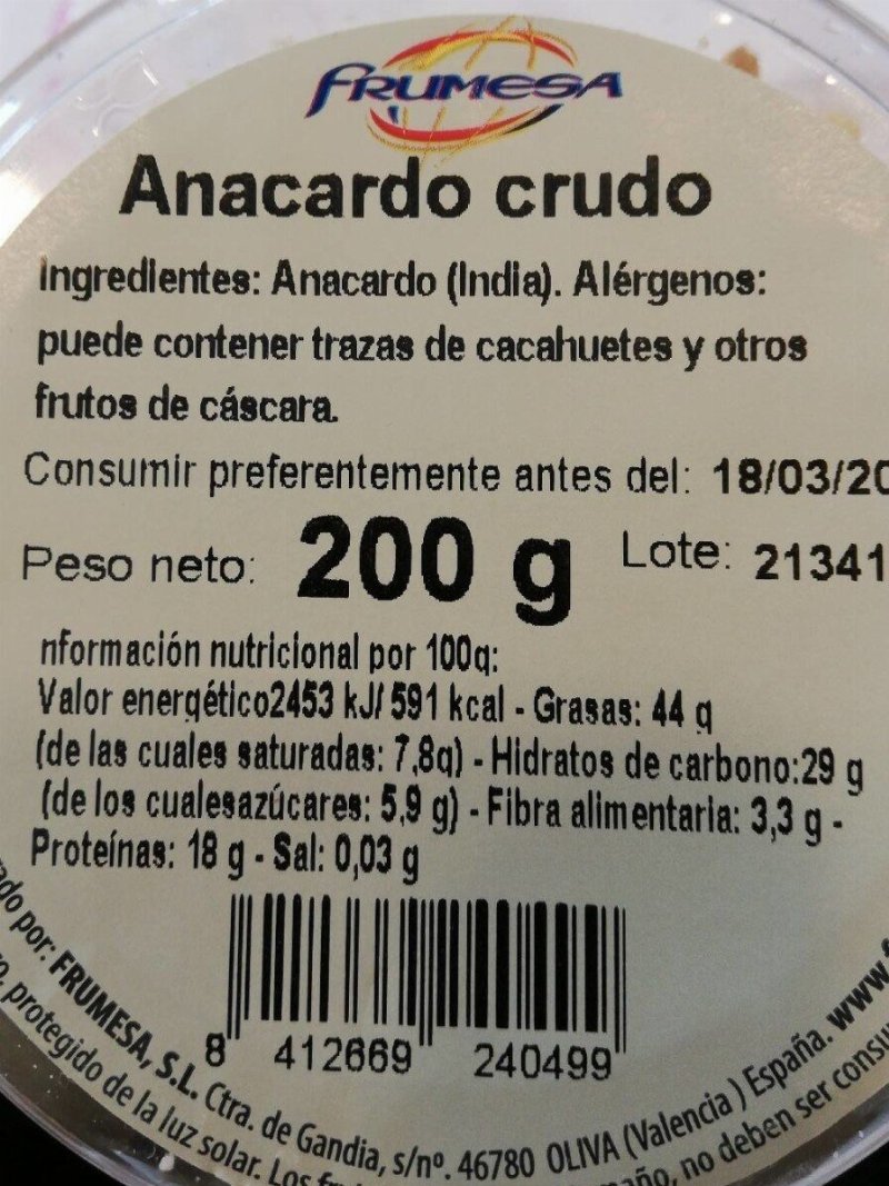 Foto da tabela nutricional