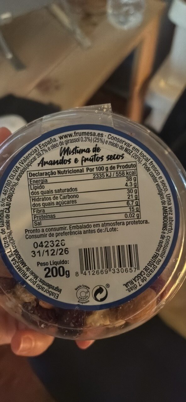 Foto da tabela nutricional