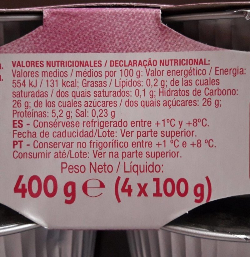 Foto da tabela nutricional