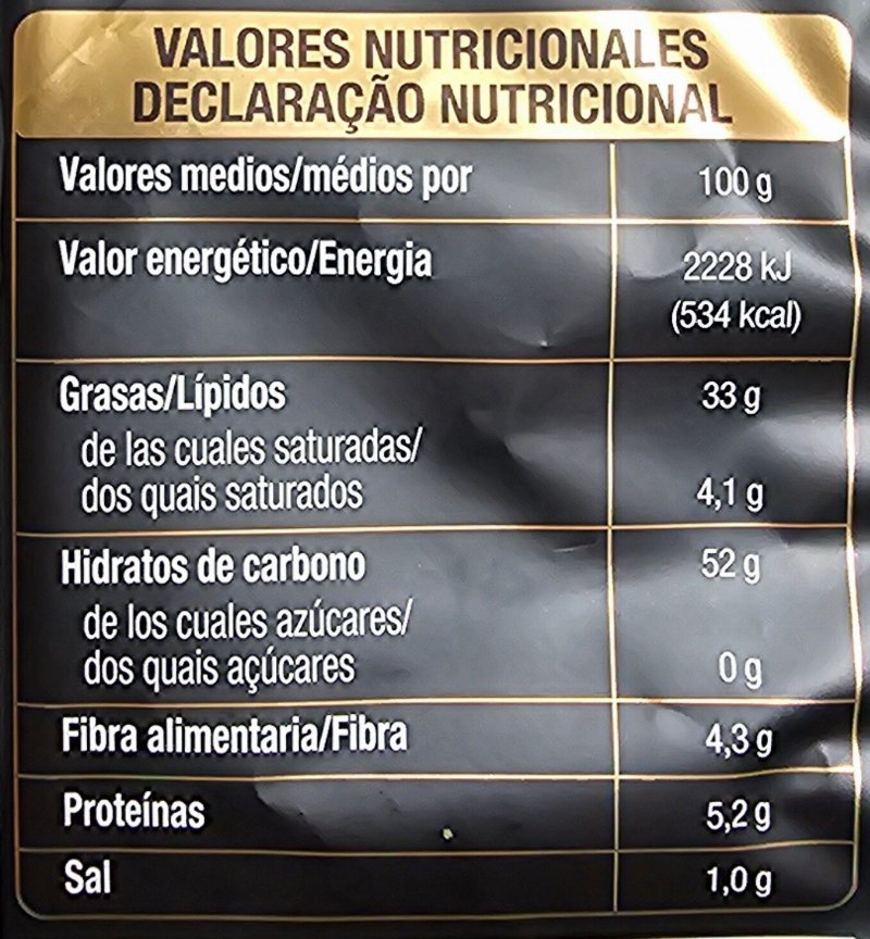 Foto da tabela nutricional