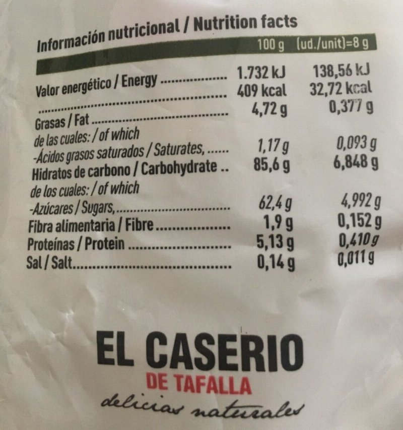 Foto da tabela nutricional