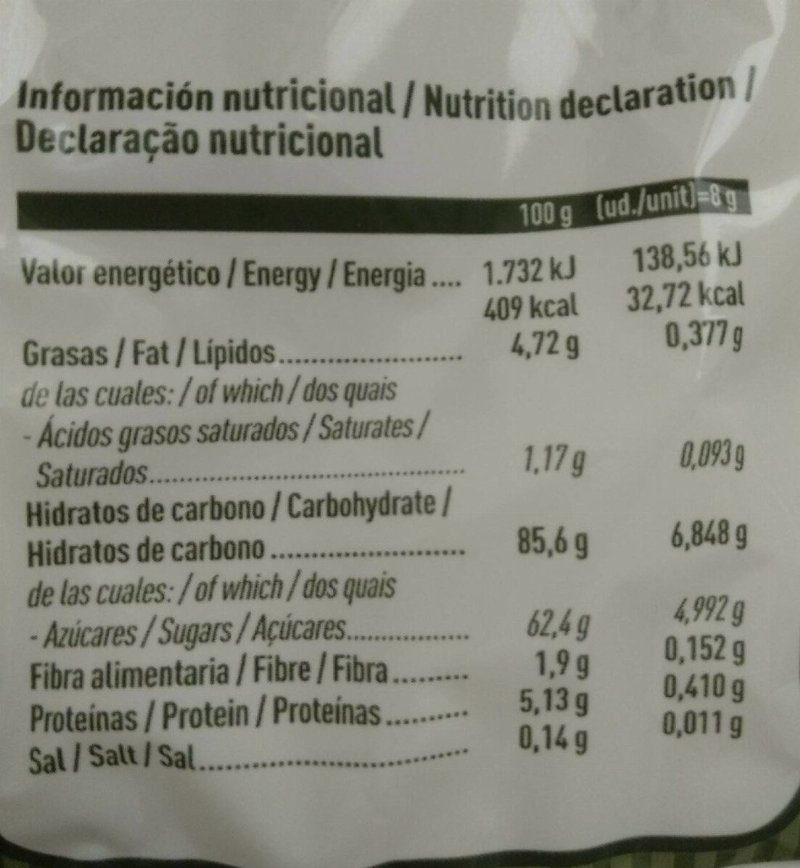 Foto da tabela nutricional