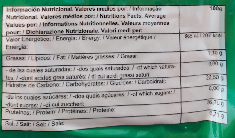 Foto da tabela nutricional