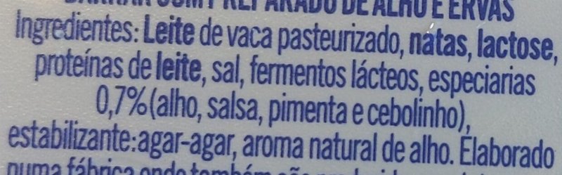 Foto da lista de ingredientes