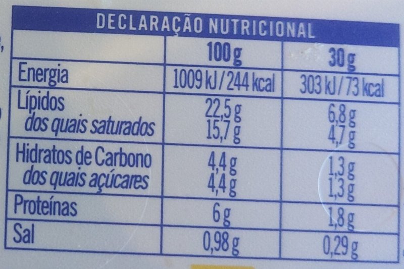 Foto da tabela nutricional