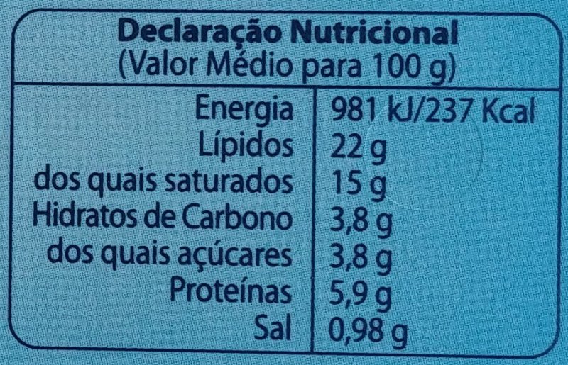 Foto da tabela nutricional
