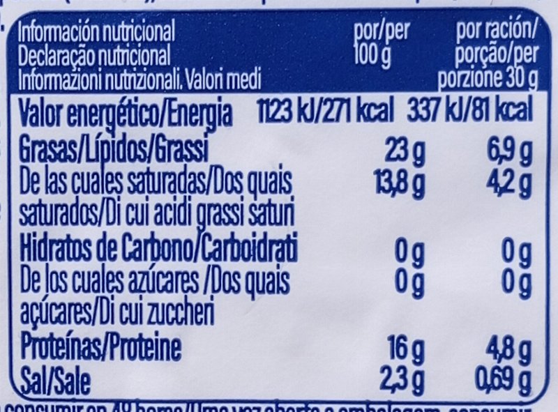 Foto da tabela nutricional