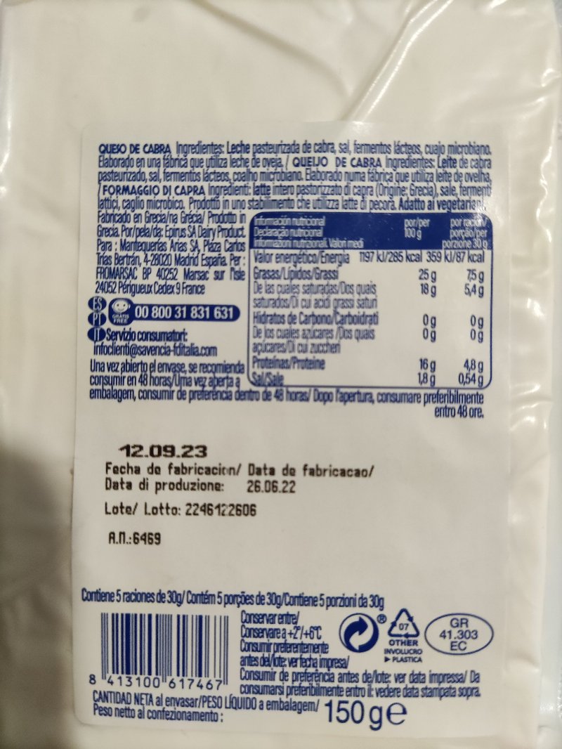 Foto da lista de ingredientes