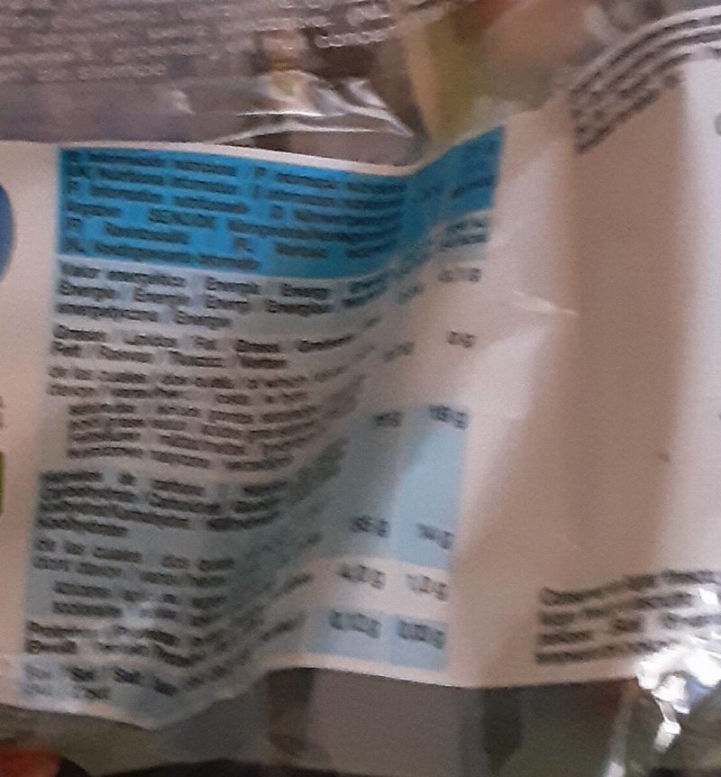 Foto da tabela nutricional