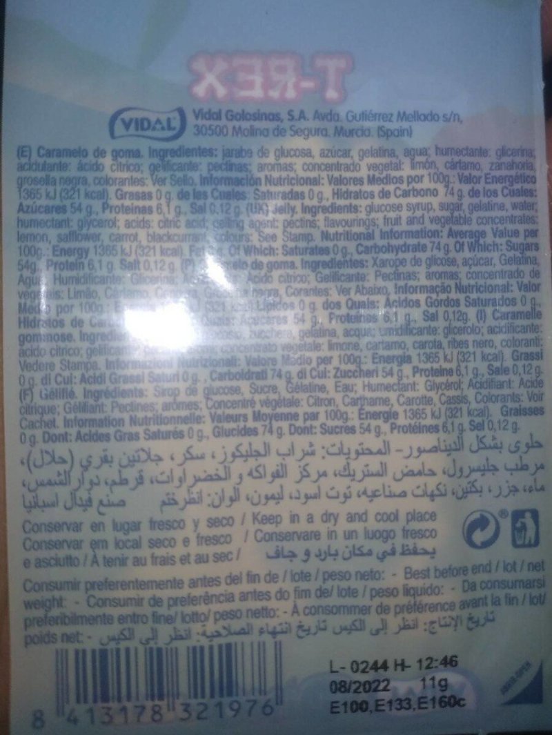 Foto da tabela nutricional